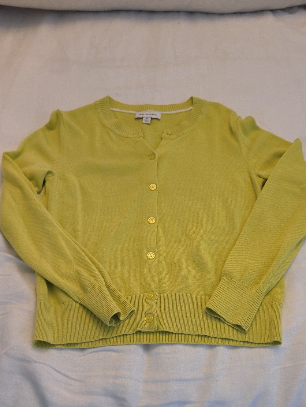 Light Green Button-Front Crewneck Cardigan